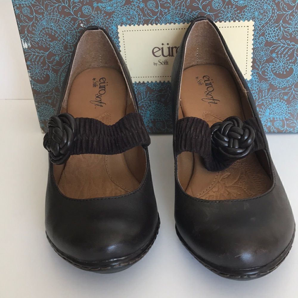 EuroSoft Courtney Inner Earth Brown Leather Mary Jane Heels Size 6 Comfort Shoes